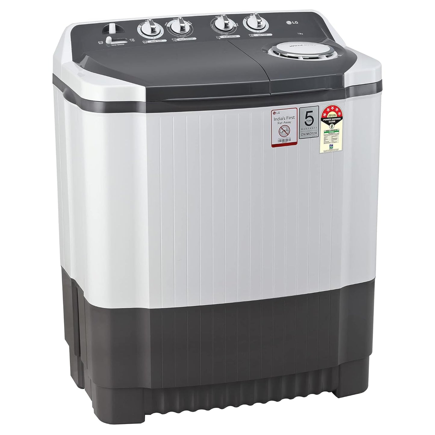 LG 7 Kg 5 Star Wind Jet Dry Semi-Automatic Top Loading Washing Machine (P7020NGAZ, Dark Gray, Rat Away Feature)