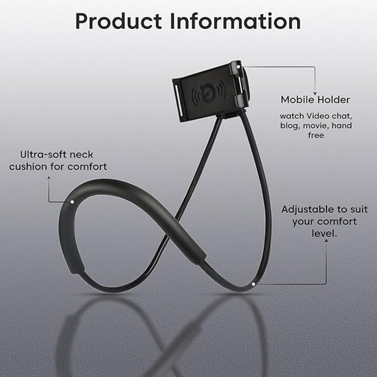 Sounce Lazy Neck Phone Holder Neck Hanging Mobile Cell Phone Stand 360 Rotating Flexible Long Arms Stand Clip Holder Compatibl with 4-7 Inches Smatphones - Black