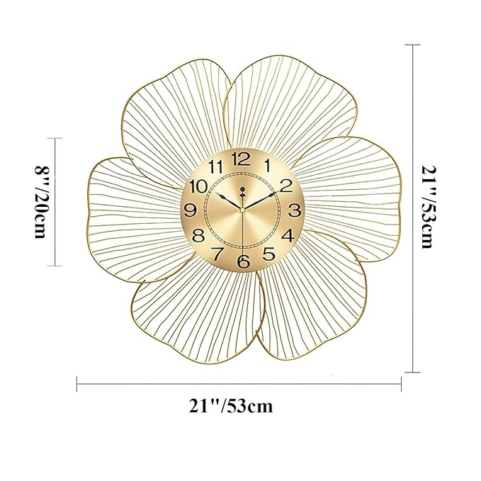 RIZIK STORE™ White Gold Handmade Metal Wall Clock – Wire Design, Silent Ticking, Decorative Wall Hanging Clock for Bedroom, Living Room, Dining Room, and Hallway (53x53cm) (Design 1)