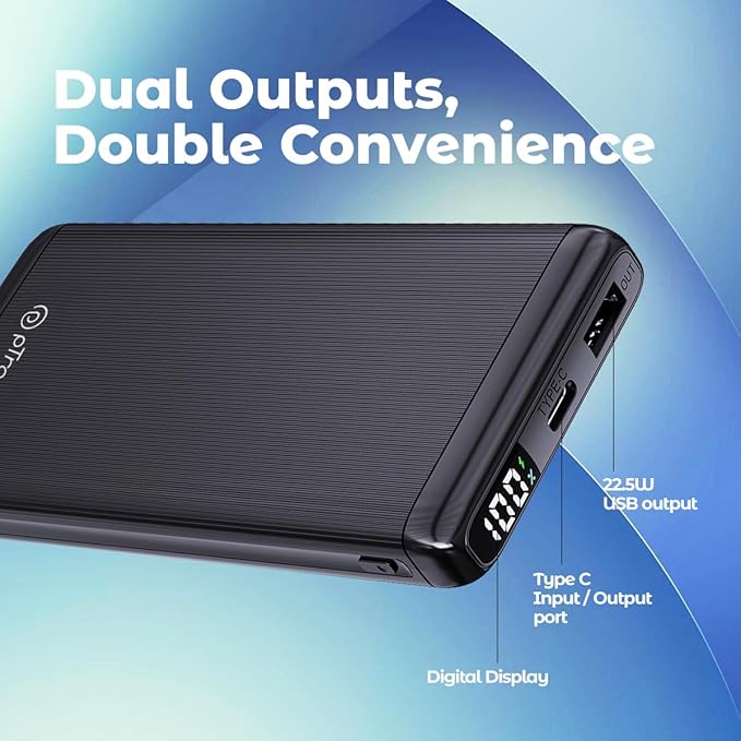 pTron Dynamo Vortex 10000mAh 22.5W Fast Charging Power Bank, 20W PD Fast Charging, Supports Xiamo, Redmi, Samsung,iPhone, Oneplus, Oppo, 2 Outputs & 1 Input & Multiple Layers of Protection (Black)