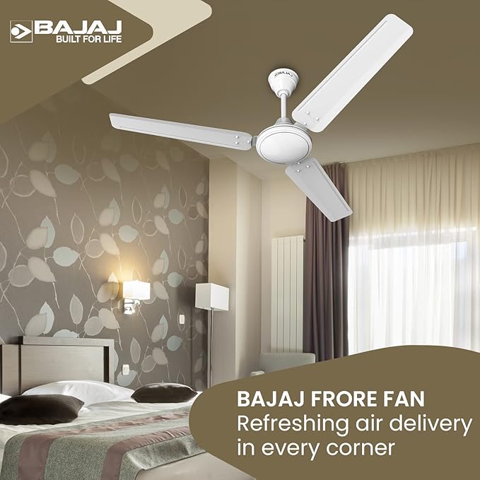 Bajaj Frore 1200 mm (48") stars Rated Ceiling Fans for Home |BEE 1 star Rated Energy Efficient Ceiling Fan |Rust Free Coating for Long Life |High Air Delivery |2-Yr Warranty White