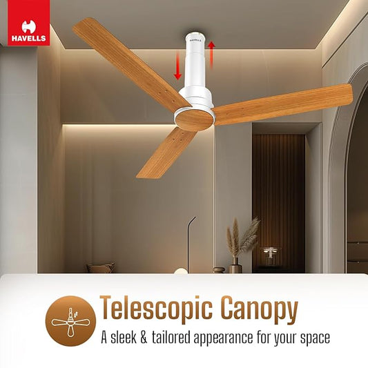 Havells 1200mm Elio Prime BLDC Ceiling Fan | Remote Controlled, High Air Delivery Fan | 5 Star Rated, Upto 60% Energy Saving, 2+1* Year Warranty | (Pack of 1, Pinewood Pearl White)