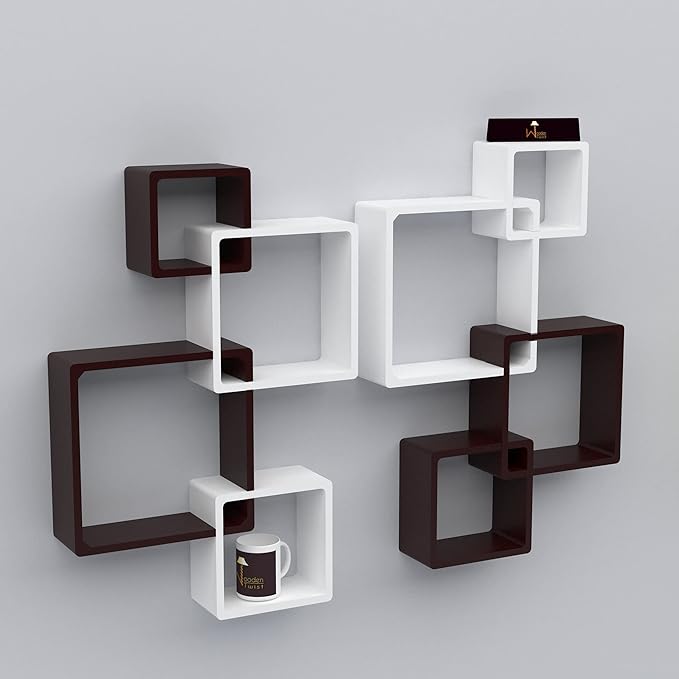 Wooden Twist Rafuf Wooden Intersecting Wall Shelves (Set of 8) (Standard, Black & White)