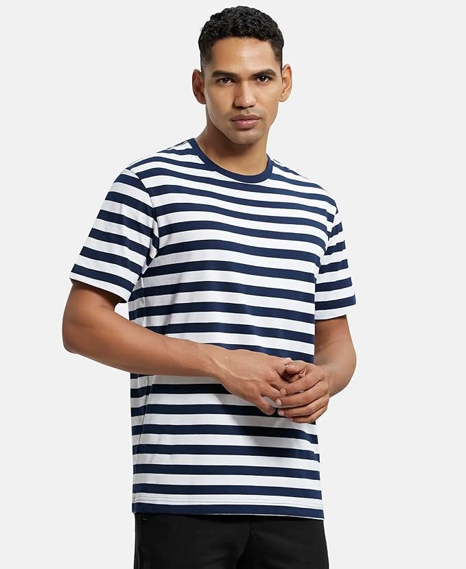 Jockey 2715 Men's Super Combed Cotton Rich Striped Round Neck Half Sleeve T-Shirt