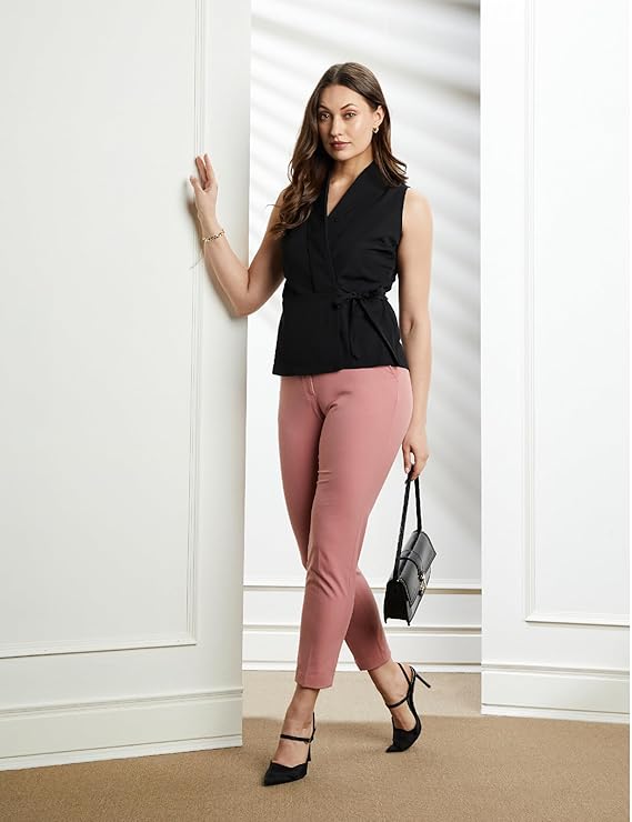 Premium Women's Solid Sleeveless Wrap Top (Regular Fit | Desk-to-Dinner)
