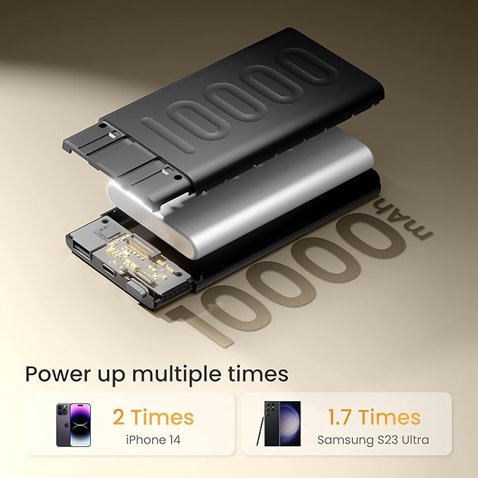 Ambrane 10000mAh Slim & Compact Powerbank, 22.5W Fast Charging, USB & Type C Output, Power Delivery, Quick Charge for iPhone, Android & Other Devices, Made in India + Type C Cable (Stylo 10, Black)