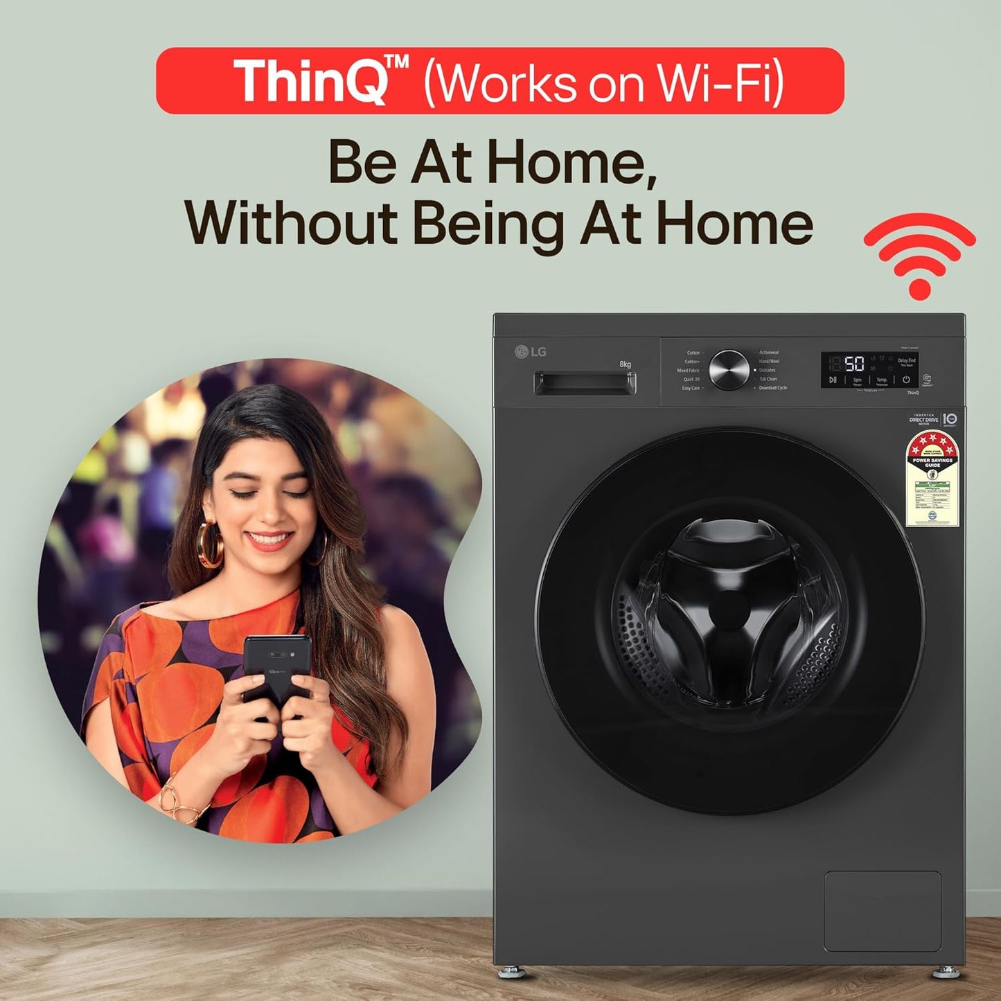 LG 8 Kg, 5 Star, Wi-Fi, Direct Drive Technology, Steam Wash, 6 Motion DD, Fully-Automatic Front Load Washing Machine (FHB1208Z4M, Allergy Care, In-Built Heater, Touch Panel, 2024 model, Middle Black)