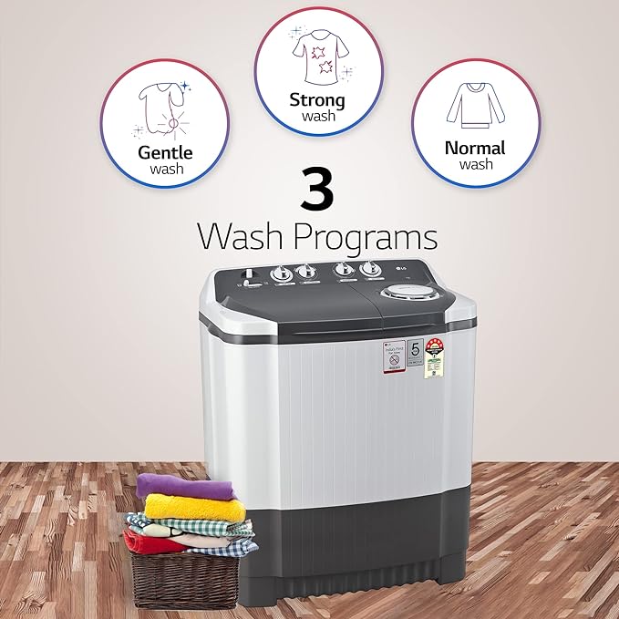 LG 7 Kg 5 Star Wind Jet Dry Semi-Automatic Top Loading Washing Machine (P7020NGAZ, Dark Gray, Rat Away Feature)