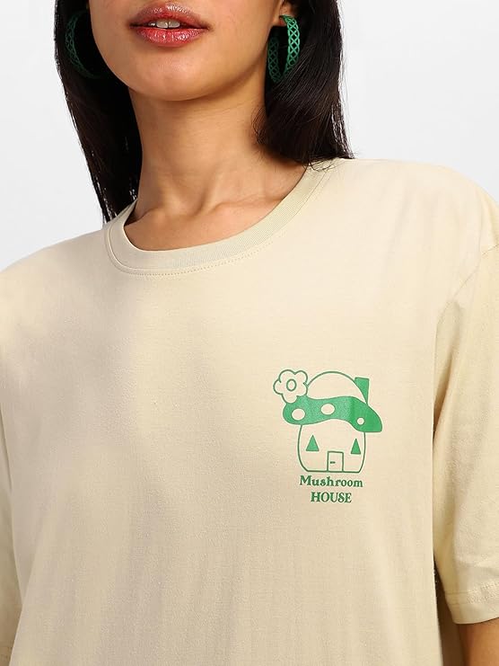 Baggy Fit Round Neck Drop Shoulder Swan White Back Graphic Printed T-Shirt for