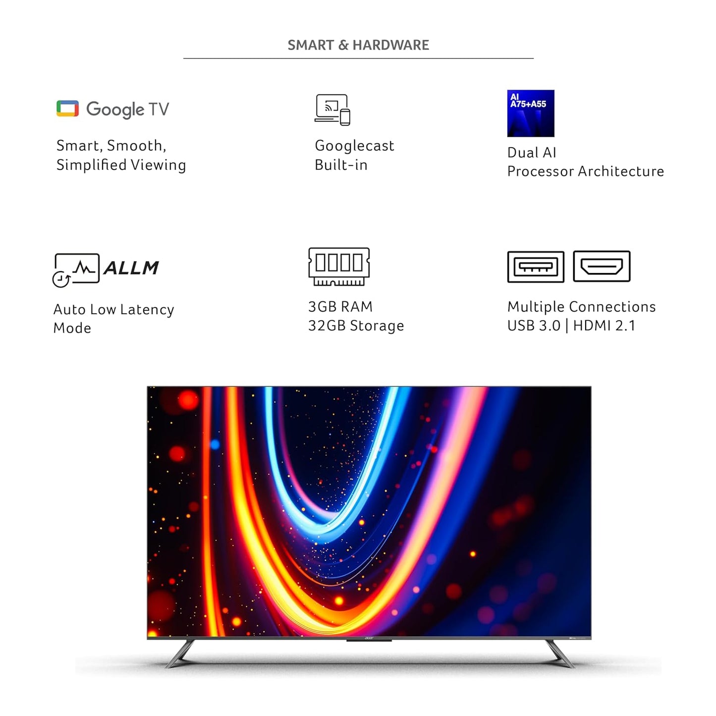 Acer 189 cm (75 inches) M Series 4K Ultra HD Smart QLED Mini LED Google TV AR75UDMGR2885AT (Black)