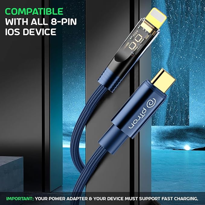 pTron Solero 30W Type-C to 8 Pin iOS Device Fast Charging USB Cable, Compatible with iPhone 14, 14 Pro, 14 Pro Max, 14 Plus, 13, 13 Pro,Max, 13 Mini,12,12 Pro, Unbreakable Nylon Braid (1M, Blue)