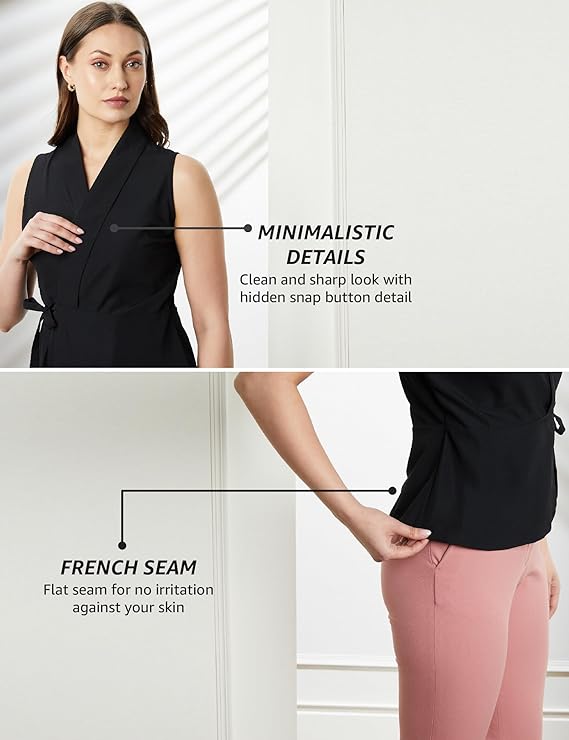 Premium Women's Solid Sleeveless Wrap Top (Regular Fit | Desk-to-Dinner)