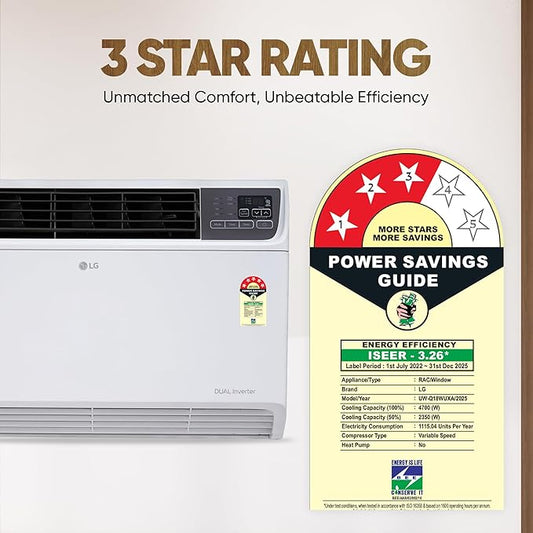 LG 1.5 Ton 3 Star DUAL Inverter Window AC (Copper, Convertible 4-in-1 cooling, 4 Way Air Swing, HD Filter, UW-Q18WUXA, White)