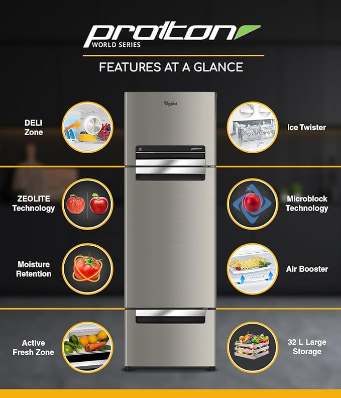 Whirlpool 300 L Frost-Free Triple-Door Refrigerator (FP 343D PROTTON ROY, Steel Onyx, Double Door Refrigerator Space)