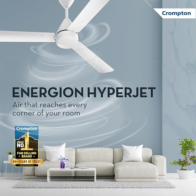 Crompton Energion Hyperjet 1200mm BLDC Ceiling Fan | Point Anywhere Remote Control | BEE 5 Star Rated Energy Efficient | Superior Air Delivery | Anti-Rust | 2 Year Manufacturer Warranty | Opal White