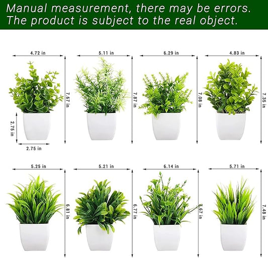 Dekorly Artificial Potted Plants, 8 Pack Artificial Plastic Eucalyptus Plants Small Indoor Potted Houseplants, Small Faux Plants for Home Decor Bathroom Office Farmhouse (Set 0F 8)