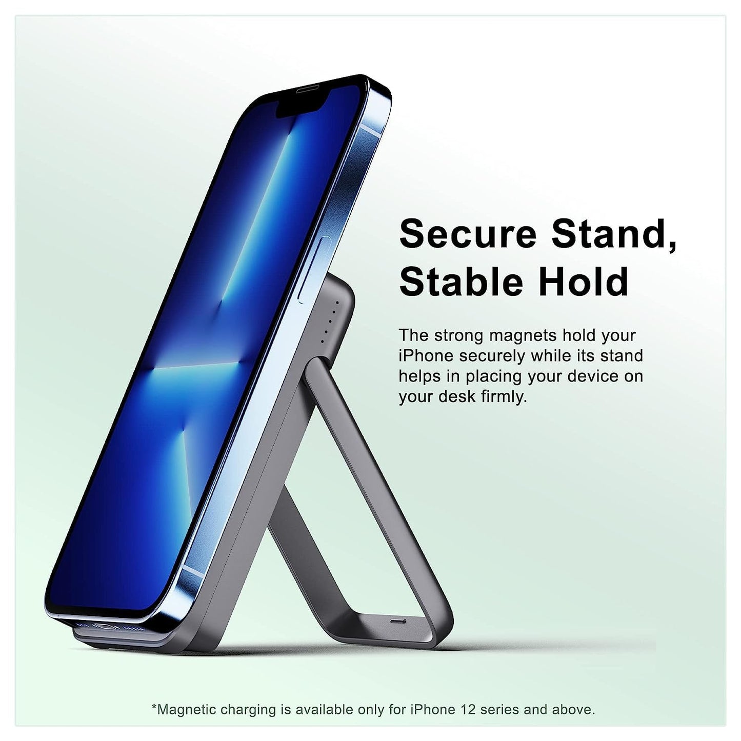 Ambrane 10000mAh Magnetic Wireless Power Bank with Stand, 15W Wireless Fast Charging, Compact 22.5W PD Wired Charger, Compatible with iPhone 12/13/14/15 & Other Wireless Devices (Aerosync PB10,Black)