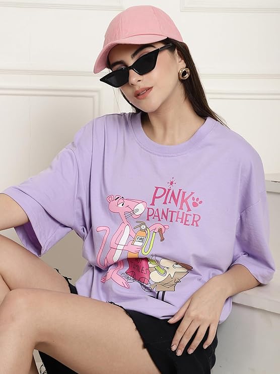 Fabflee Women's Casual Printed Round Neck, Oversized Style T-Shirt | Loose Fit Drop Shoulder | Soft Breathable Top, Trendy Wear | Trendy Graphic Tee