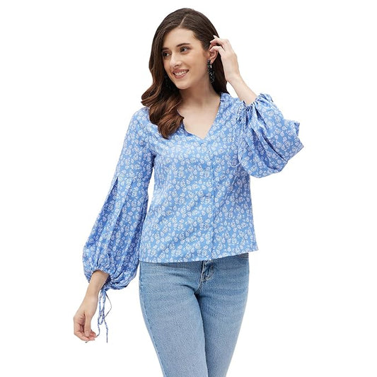 KIBO Women's Solid Lilac Organza Tie-Knot Shirt (LVT1176-A)