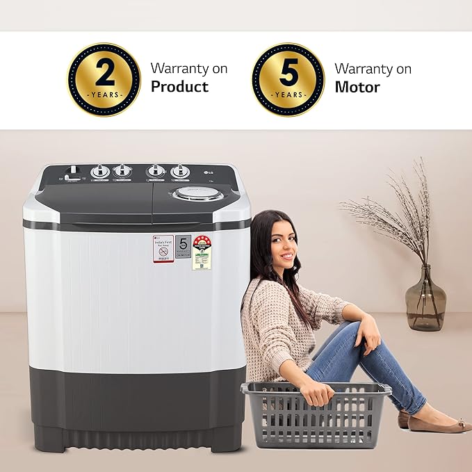 LG 7 Kg 5 Star Wind Jet Dry Semi-Automatic Top Loading Washing Machine (P7020NGAZ, Dark Gray, Rat Away Feature)