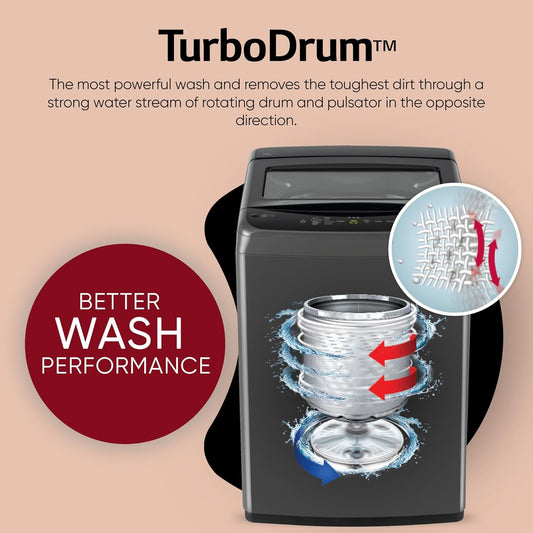 LG 8 Kg 5 Star Smart Inverter Technology Fully Automatic Top Load Washing Machine (2025 Model, T80VBMB4Z, Turbodrum, Auto Prewash, Stainless Steel drum, LED Display, Smart Diagnosis, Middle Black)