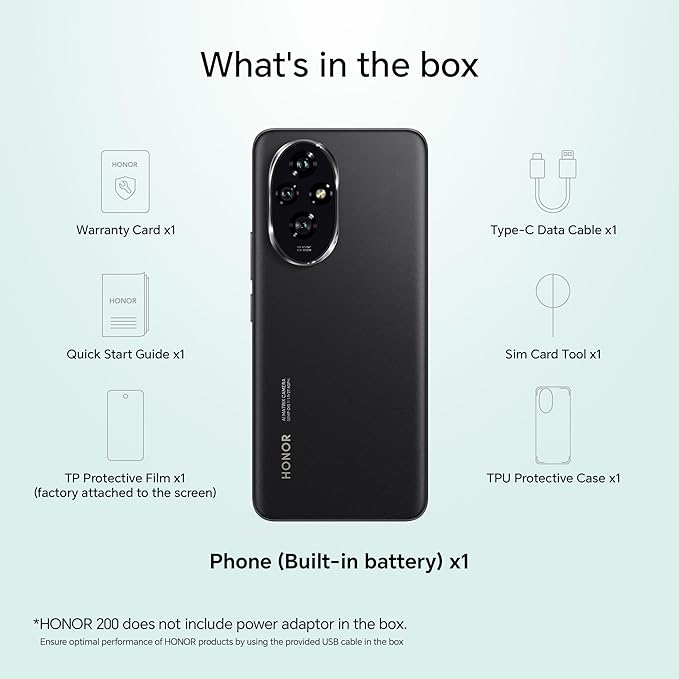 HONOR 200 5G (Black, 8GB + 256GB) | 6.7-inch AMOLED Quad-Curved Display | Dual OIS 50MP + 50MP + 12MP Camera | 50MP Selfie Camera | AI-Powered MagicOS 8.0 | Without Charger