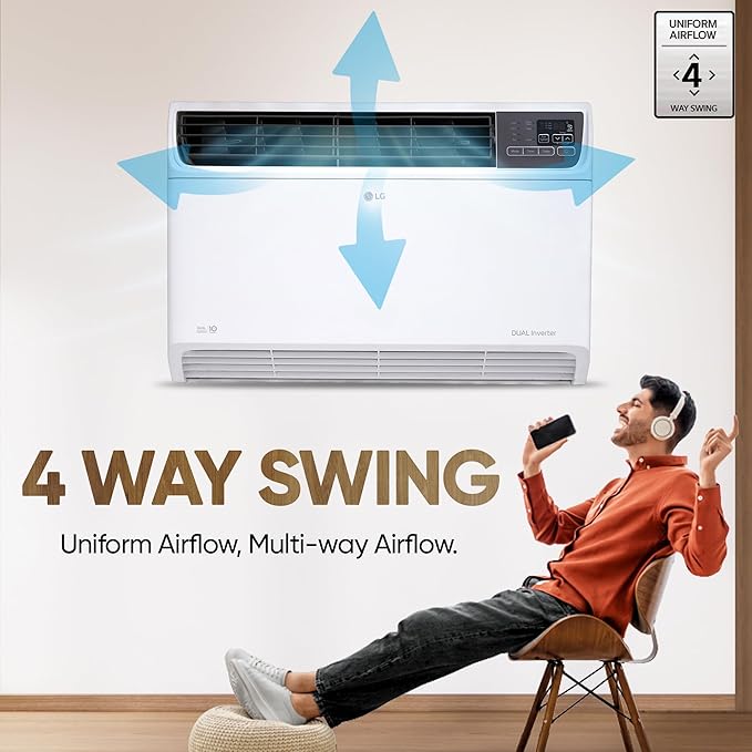 LG 1.5 Ton 3 Star DUAL Inverter Window AC (Copper, Convertible 4-in-1 cooling, 4 Way Air Swing, HD Filter, UW-Q18WUXA, White)