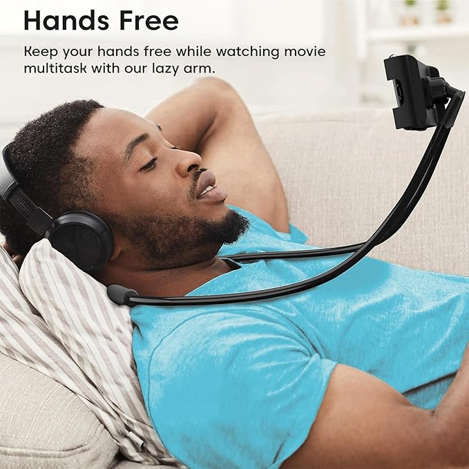 Sounce Lazy Neck Phone Holder Neck Hanging Mobile Cell Phone Stand 360 Rotating Flexible Long Arms Stand Clip Holder Compatibl with 4-7 Inches Smatphones - Black