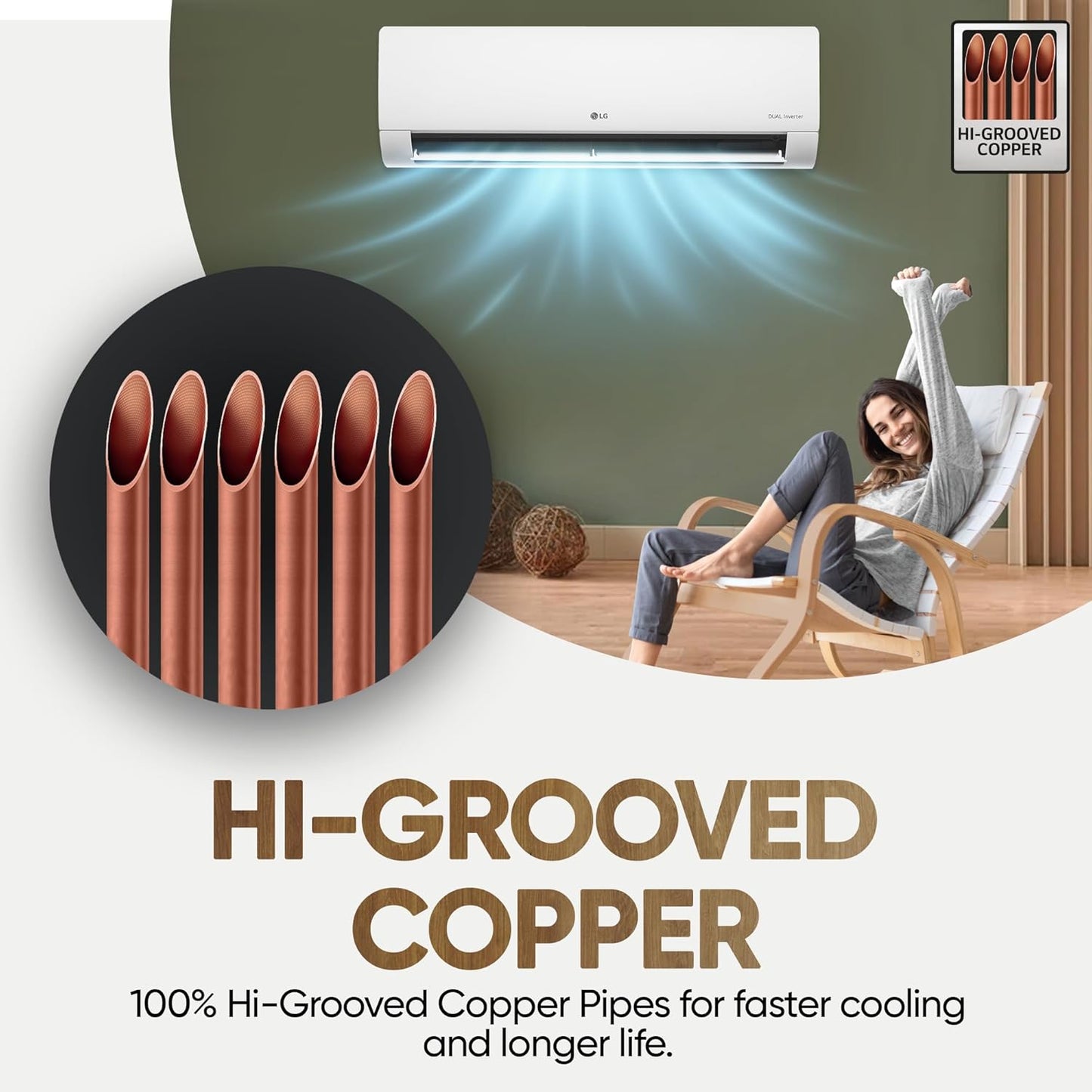 LG 1 Ton 4 Star DUAL Inverter Split AC (Copper, AI Convertible 6-in-1 with VIRAAT Mode, Faster Cooling & Energy Saving, 4 Way Swing, HD Filter with AntiVirus Protection, US-Q13JNYE, White)