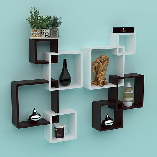 Wooden Twist Rafuf Wooden Intersecting Wall Shelves (Set of 8) (Standard, Black & White)
