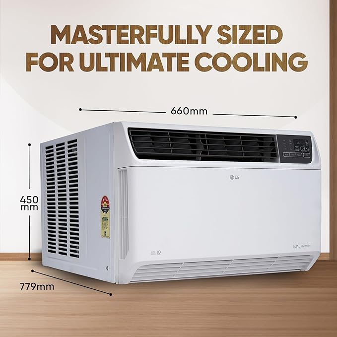 LG 1.5 Ton 3 Star DUAL Inverter Window AC (Copper, Convertible 4-in-1 cooling, 4 Way Air Swing, HD Filter, UW-Q18WUXA, White)