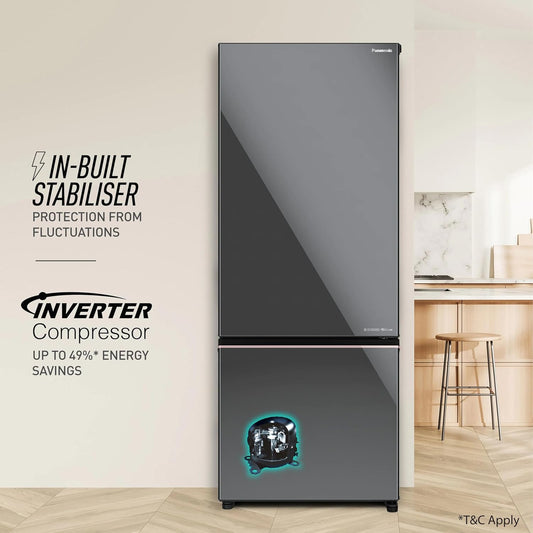 Panasonic 450L,Prime Convertible Frost-Free Double Door Bottom Mount Refrigerator With Advance 6- Stage Inverter Compressor (NR-BK468BGMN, Mirror Glass,Net Capacity 401L, 2024 Model)