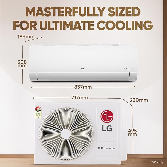 LG 1 Ton 4 Star DUAL Inverter Split AC (Copper, AI Convertible 6-in-1 with VIRAAT Mode, Faster Cooling & Energy Saving, 4 Way Swing, HD Filter with AntiVirus Protection, US-Q13JNYE, White)