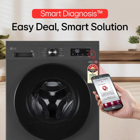 LG 8 Kg, 5 Star, Wi-Fi, Direct Drive Technology, Steam Wash, 6 Motion DD, Fully-Automatic Front Load Washing Machine (FHB1208Z4M, Allergy Care, In-Built Heater, Touch Panel, 2024 model, Middle Black)