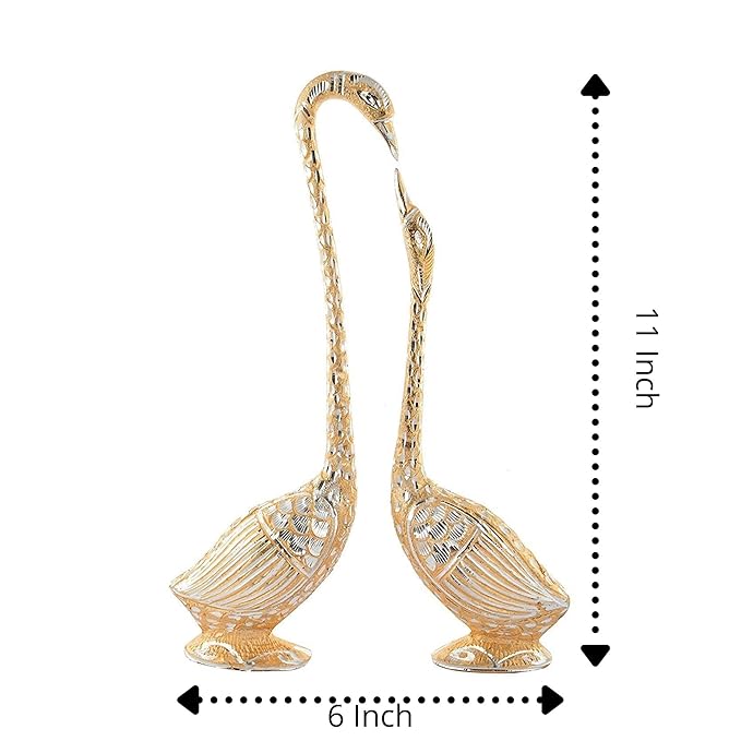 WebelKart Pair of Kissing Duck, Swan Showpiece For Home Decor - 29 cm (Aluminium, Golden )