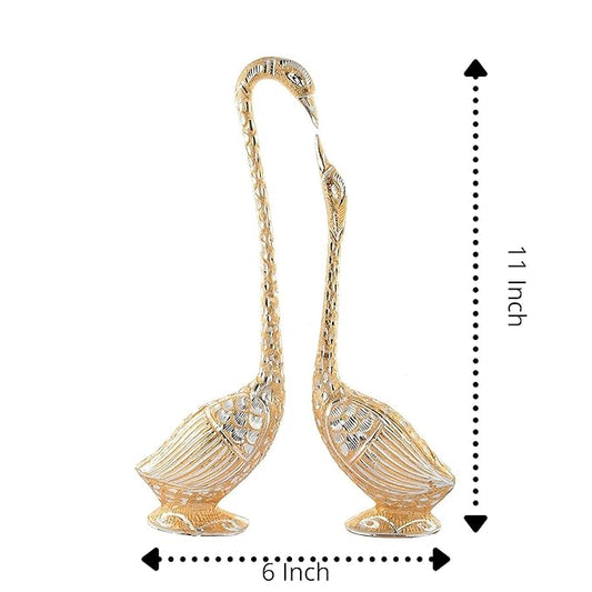 WebelKart Pair of Kissing Duck, Swan Showpiece For Home Decor - 29 cm (Aluminium, Golden )