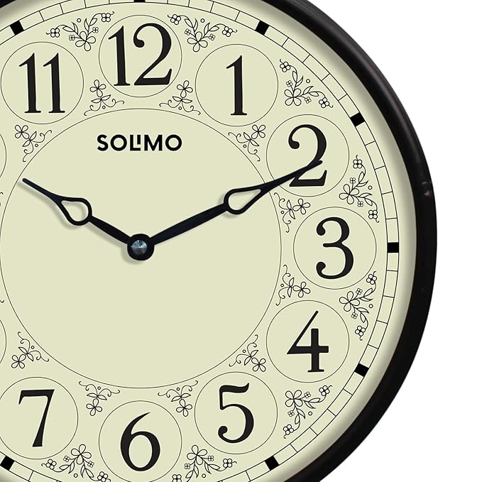 Solimo Double Sided Vintage Station Wall Clock, one Side Roman and Other Side Numeral dial (8 Inches, Black) Metal, Analog