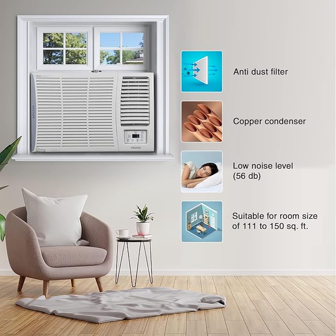 Voltas 1.5 Ton 3 Star, Turbo Mode Window AC (Copper Condenser, Anti-Rust Coating, Anti-Freeze Thermostat, AC 1.5T 183 Vectra Pearl, White)