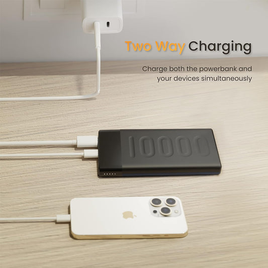 Ambrane 10000mAh Slim & Compact Powerbank, 22.5W Fast Charging, USB & Type C Output, Power Delivery, Quick Charge for iPhone, Android & Other Devices, Made in India + Type C Cable (Stylo 10, Black)