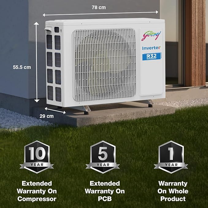 Godrej 1 Ton 3 Star, 5 Years Comprehensive Warranty, 5-In-1 Convertible Cooling, Inverter Split AC (Copper, I-Sense Technology, AC 1T EI 12TINV3R32-GWA Split, White)