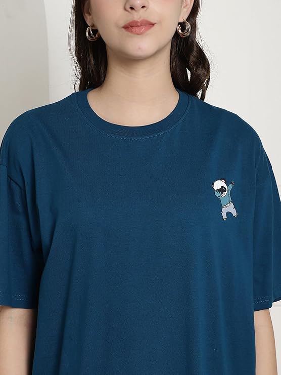 Fabflee Women's Casual Printed Round Neck, Oversized Style T-Shirt | Loose Fit Drop Shoulder | Soft Breathable Top, Trendy Wear | Trendy Graphic Tee