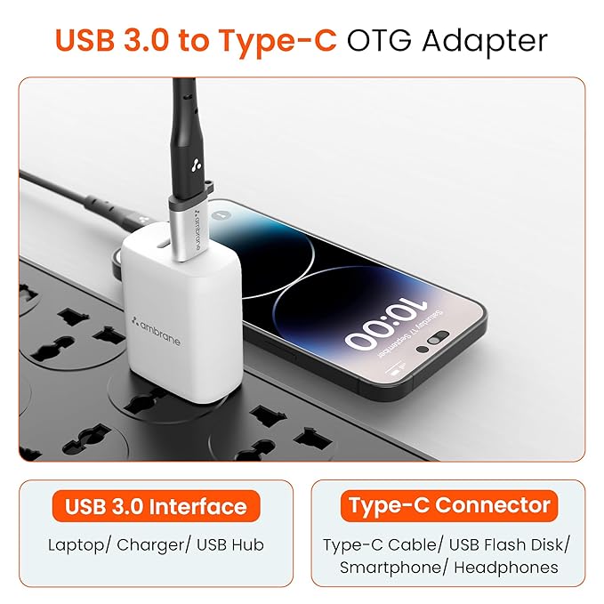AMBRANE USB Type C Female to USB Male OTG Adapter with 5 Gbps High-Speed Data Transfer, Compatible with Laptops, Tablets, Smartphone, Chargers and More Devices (AOTG-A1, Grey)