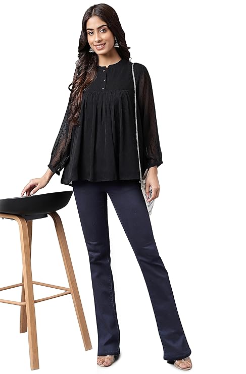 lack Dobby Chiffon Solid Empire Top