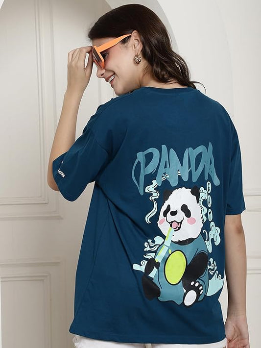 Fabflee Women's Casual Printed Round Neck, Oversized Style T-Shirt | Loose Fit Drop Shoulder | Soft Breathable Top, Trendy Wear | Trendy Graphic Tee