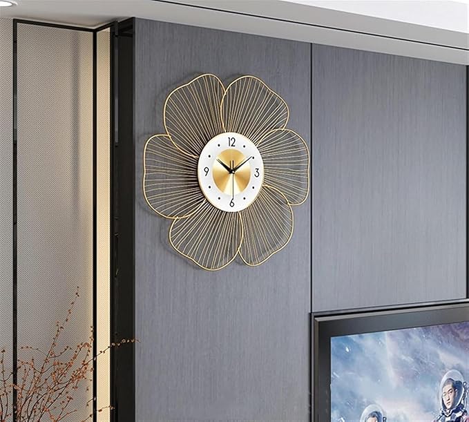 RIZIK STORE™ White Gold Handmade Metal Wall Clock – Wire Design, Silent Ticking, Decorative Wall Hanging Clock for Bedroom, Living Room, Dining Room, and Hallway (53x53cm) (Design 1)
