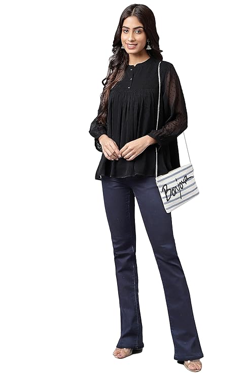 lack Dobby Chiffon Solid Empire Top