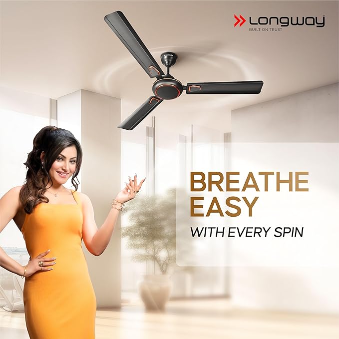 LONGWAY Kiger P1 1200 mm/48 inch Ultra High Speed 3 Blade Anti-Dust Decorative Star Rated Ceiling Fan (Smoked Brown, Pack of 1)