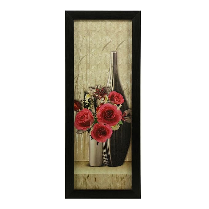 3 Pc Set of Floral Paintings (1056) Without Glass 5.2 X 12.5, 9.5 X 12.5, 5.2 X 12.5 Inch-Multicolour
