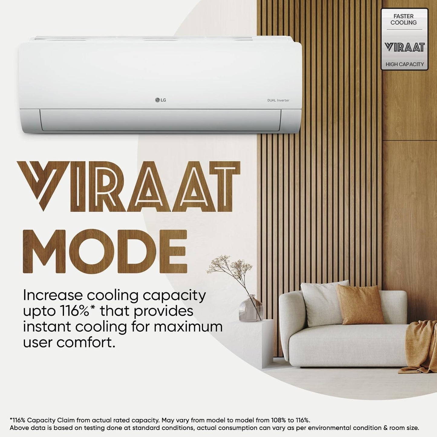 LG 1 Ton 4 Star DUAL Inverter Split AC (Copper, AI Convertible 6-in-1 with VIRAAT Mode, Faster Cooling & Energy Saving, 4 Way Swing, HD Filter with AntiVirus Protection, US-Q13JNYE, White)