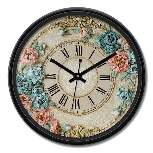 Solimo 12-Inch Plastic&Glass Analog Wall Clock-Victorian Bliss(Silent Movement),Black